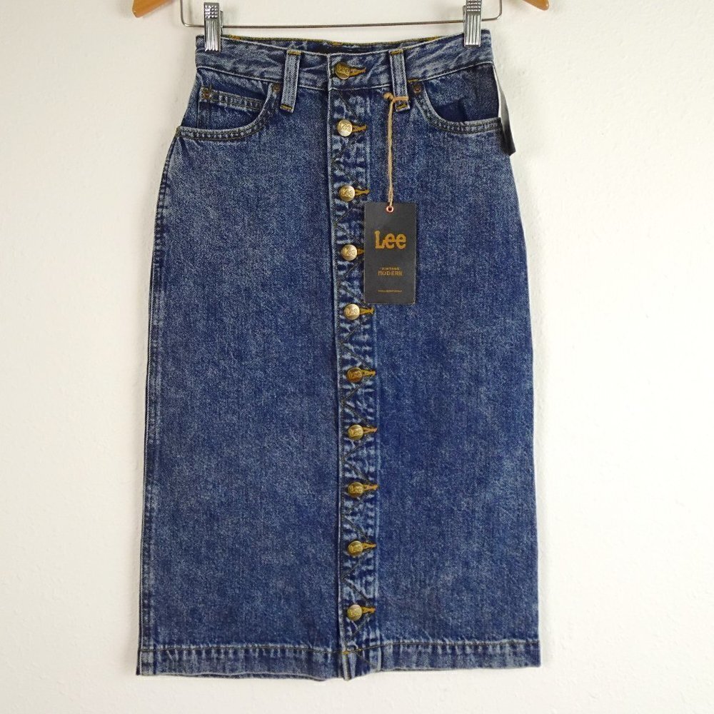 Lee Denim Jean Skirt Women's Size 24 Blue High Rise Midi